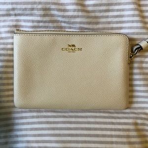 Coach Saffiano White Leather Zip Wristlet NWT